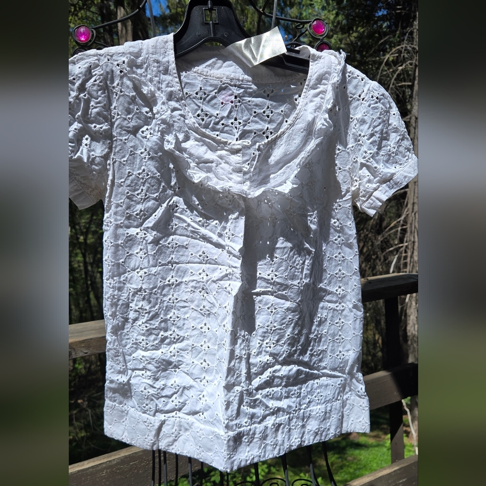 Cherish White Eyelet Cotton Short Sleeve Blouse SzS - Picture 2 of 8